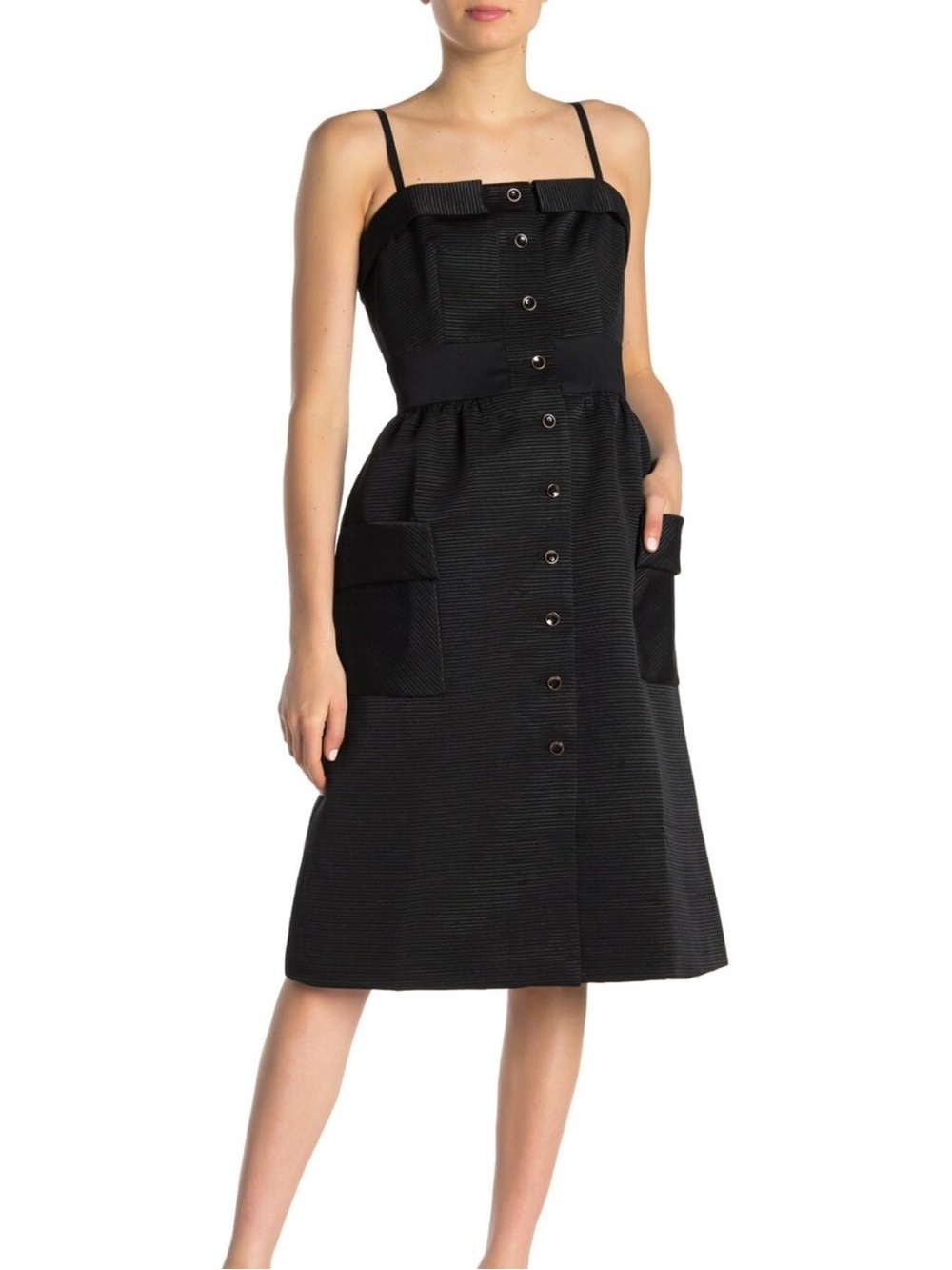 TED BAKER NWT Black Ribbed Textured Strapless Spaghetti Strap Octavia Midi Dress